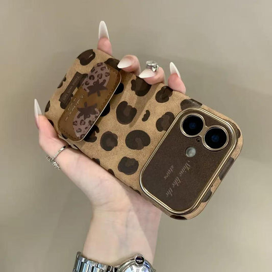 Vintage Leopard iPhone Case – Suede Leather Shockproof Luxury Cover