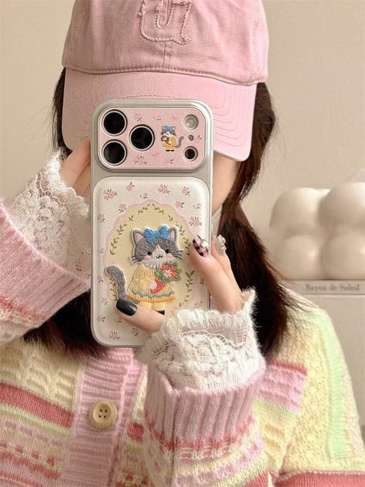 Floral Cat iPhone Case – Cute Embossed Shockproof Soft Cover