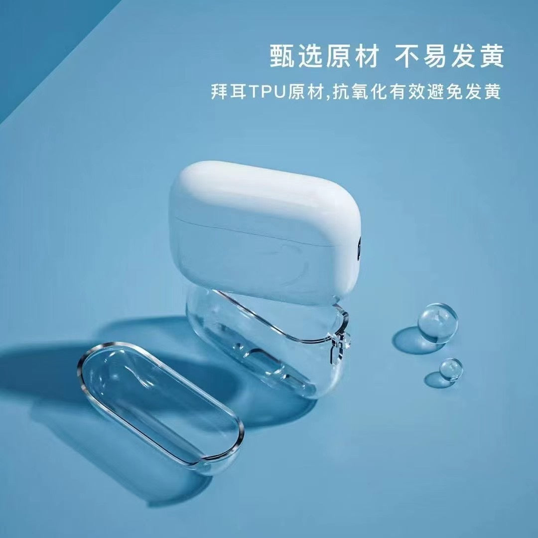 Průhledné pouzdro na AirPods s kovovým háčkem