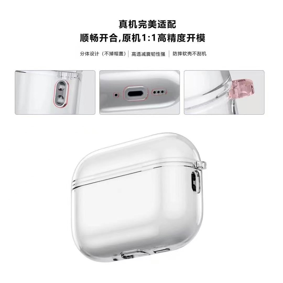 Průhledné pouzdro na AirPods s kovovým háčkem