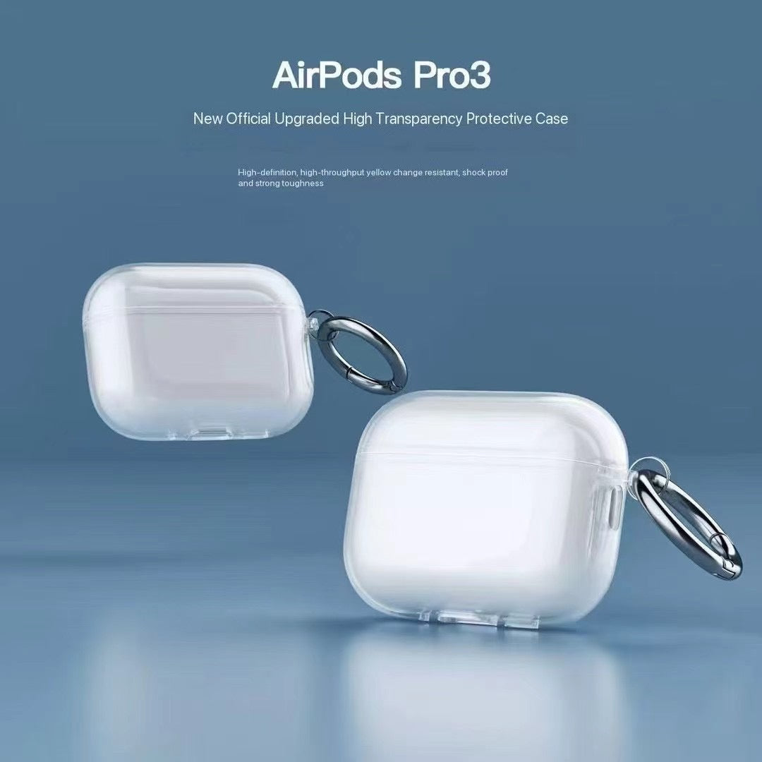Průhledné pouzdro na AirPods s kovovým háčkem