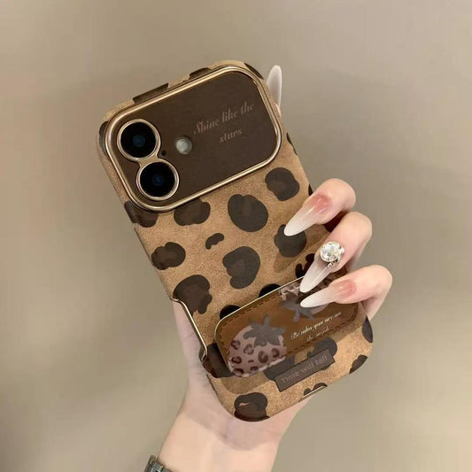 Vintage Leopard iPhone Case – Suede Leather Shockproof Luxury Cover
