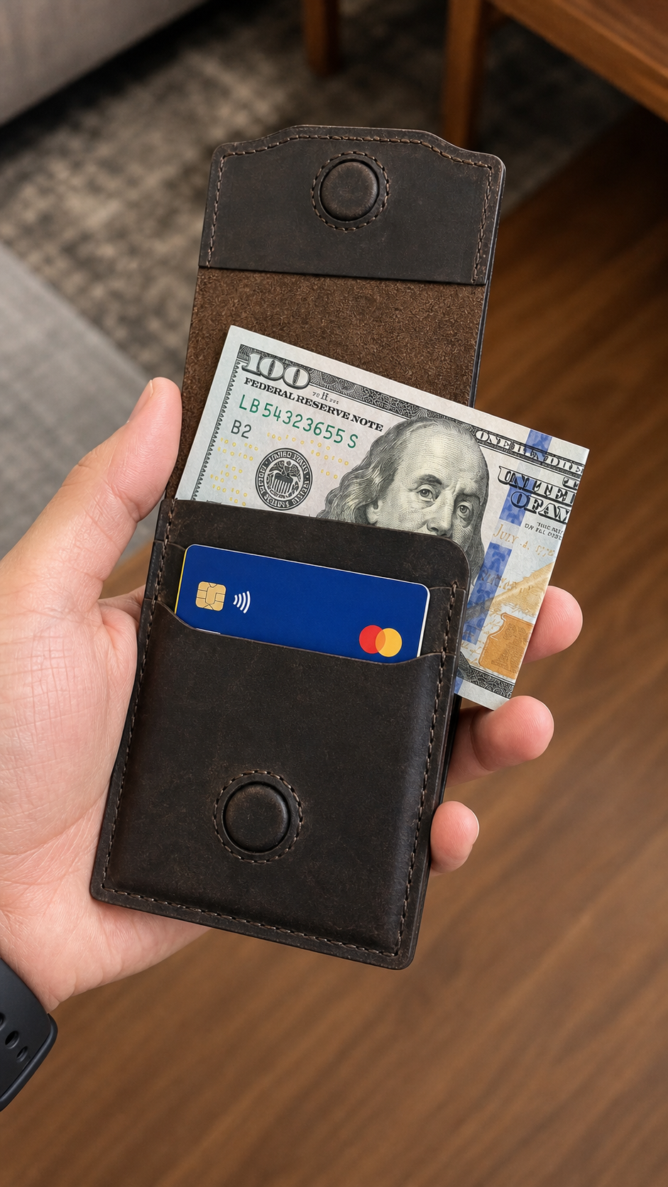 Vintage Handcrafted Full-Grain Leather Snap Wallet