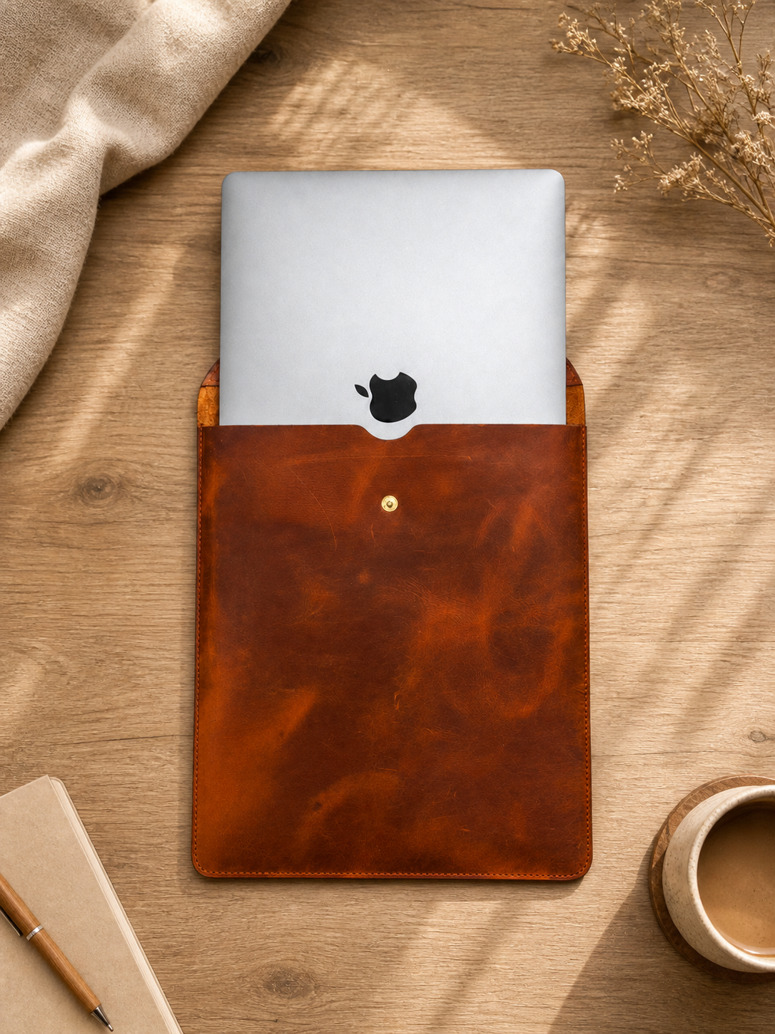 Handcrafted Leather MacBook Sleeve (Fits 13–16 inch laptops)