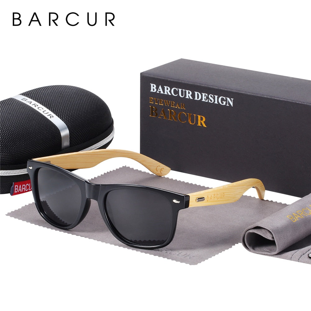 BARCUR Gepolariseerde Bamboe Zonnebril Mannen Houten zonnebril Vrouwen Merk Originele Houten Bril Oculos de sol masculino
