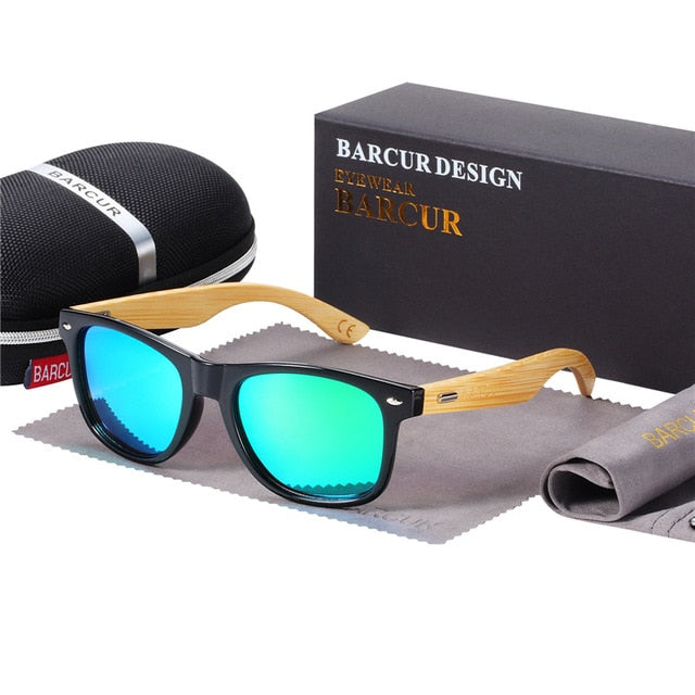 BARCUR Gepolariseerde Bamboe Zonnebril Mannen Houten zonnebril Vrouwen Merk Originele Houten Bril Oculos de sol masculino