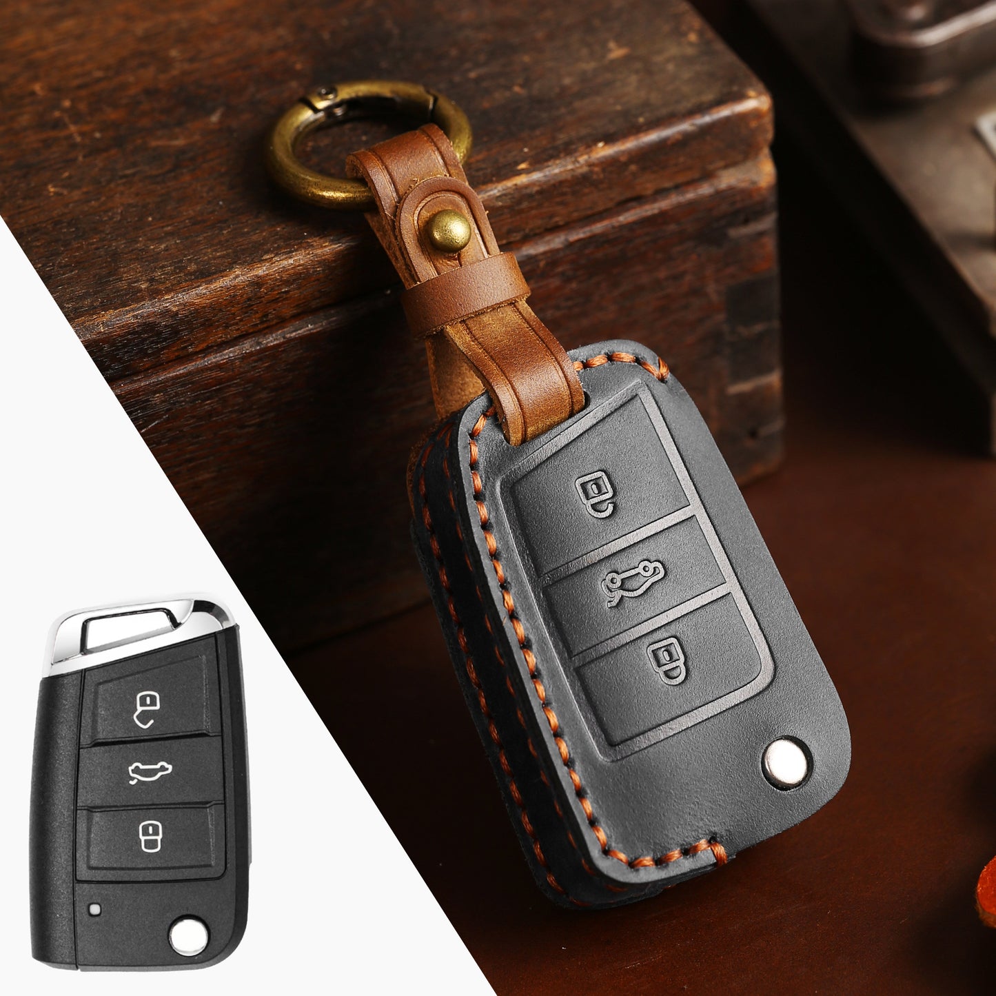 KAKAVY Top Grain Leather Volkswagen key Case detail image 22